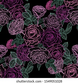 Elegant seamless pattern with rose flowers, design elements. Floral  pattern for invitations, cards, print, gift wrap, manufacturing, textile, fabric, wallpapers