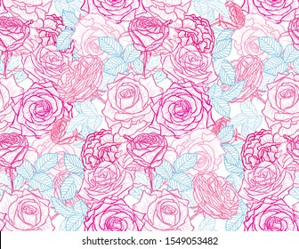 Elegant seamless pattern with rose flowers, design elements. Floral  pattern for invitations, cards, print, gift wrap, manufacturing, textile, fabric, wallpapers