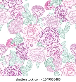 Elegant seamless pattern with rose flowers, design elements. Floral  pattern for invitations, cards, print, gift wrap, manufacturing, textile, fabric, wallpapers