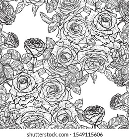 Elegant seamless pattern with rose flowers, design elements. Floral  pattern for invitations, cards, print, gift wrap, manufacturing, textile, fabric, wallpapers