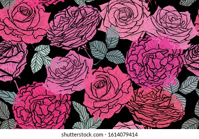 Elegant seamless pattern with rose  flowers, design elements. Floral  pattern for invitations, cards, print, gift wrap, manufacturing, textile, fabric, wallpapers