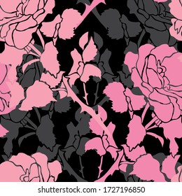 Elegantes nahtloses Muster mit Rosenblumen, Designelementen. Blumenmuster für Einladungen, Karten, Druck, Geschenkpackung, Herstellung, Textil, Stoff, Tapeten