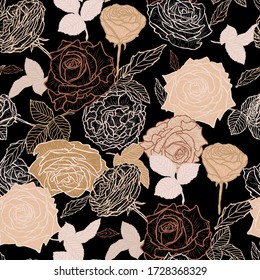 Elegant seamless pattern with rose flowers, design elements. Floral  pattern for invitations, cards, print, gift wrap, manufacturing, textile, fabric, wallpapers