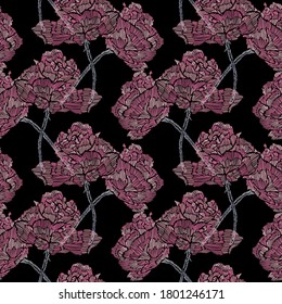 Elegant seamless pattern with rose flowers, design elements. Floral  pattern for invitations, cards, print, gift wrap, manufacturing, textile, fabric, wallpapers. Embroidery style