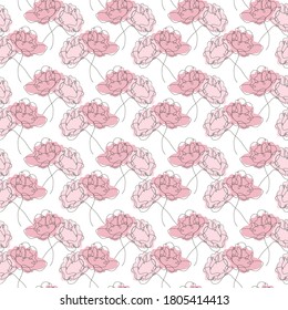 Elegante y sin fisuras con flores de rosa, elementos de diseño. Patrón floral para invitaciones, tarjetas, impresiones, envoltura de regalo, manufactura, textiles, tela, papel pintado. Estilo de arte de línea continuo