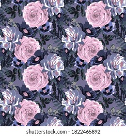 Elegant seamless pattern with rose flowers, design elements. Floral  pattern for invitations, cards, print, gift wrap, manufacturing, textile, fabric, wallpapers