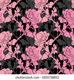 Elegant seamless pattern with rose flowers, design elements. Floral  pattern for invitations, cards, print, gift wrap, manufacturing, textile, fabric, wallpapers