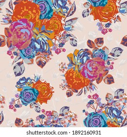 Elegant seamless pattern with rose flowers, design elements. Floral pattern for invitations, cards, print, gift wrap, manufacturing, textile, fabric, wallpapers