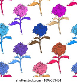 Elegant seamless pattern with rose flowers, design elements. Floral  pattern for invitations, cards, print, gift wrap, manufacturing, textile, fabric, wallpapers. Continuous line art style