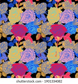 Elegantes, nahtloses Muster mit Rosenblumen, Design-Elementen. Blumenmuster für Einladungen, Karten, Druck, Geschenkverpackungen, Herstellung, Textilien, Gewebe, Wallpaper