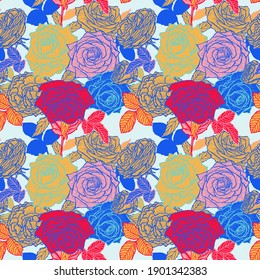 Elegant seamless pattern with rose flowers, design elements. Floral  pattern for invitations, cards, print, gift wrap, manufacturing, textile, fabric, wallpapers