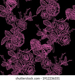 Elegant seamless pattern with rose flowers, design elements. Floral  pattern for invitations, cards, print, gift wrap, manufacturing, textile, fabric, wallpapers