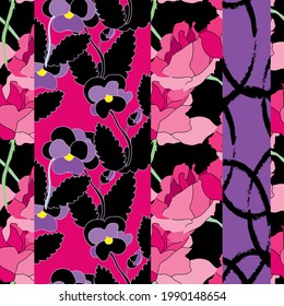 Elegant seamless pattern with rose and pansy, design elements. Floral  pattern for invitations, cards, print, gift wrap, manufacturing, textile, fabric, wallpapers