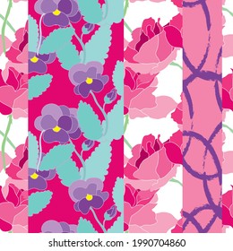 Elegant seamless pattern with rose and pansy, design elements. Floral  pattern for invitations, cards, print, gift wrap, manufacturing, textile, fabric, wallpapers