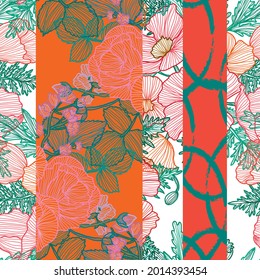 Elegant seamless pattern with rose and poppy, design elements. Floral  pattern for invitations, cards, print, gift wrap, manufacturing, textile, fabric, wallpapers