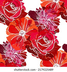 Elegant seamless pattern with rose, poppy, peony flowers, design elements. Floral  pattern for invitations, cards, print, gift wrap, manufacturing, textile, fabric, wallpapers