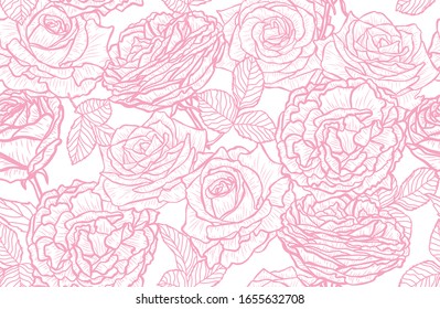 Elegant seamless pattern with roseflowers, design elements. Floral  pattern for invitations, cards, print, gift wrap, manufacturing, textile, fabric, wallpapers
