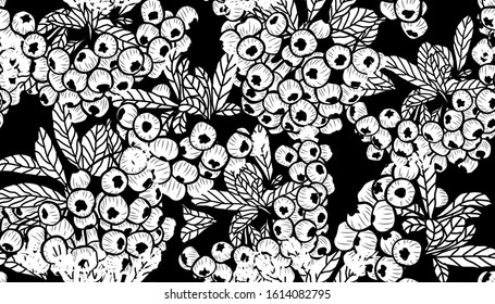 Elegant seamless pattern with rowan berries, design elements. Fruit  pattern for invitations, cards, print, gift wrap, manufacturing, textile, fabric, wallpapers
