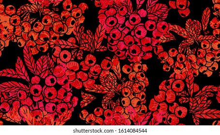 Elegant seamless pattern with rowan berries, design elements. Fruit  pattern for invitations, cards, print, gift wrap, manufacturing, textile, fabric, wallpapers