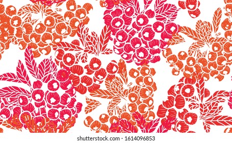 Elegant seamless pattern with rowan berries, design elements. Fruit  pattern for invitations, cards, print, gift wrap, manufacturing, textile, fabric, wallpapers