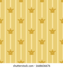 Elegant seamless pattern with royal crowns on gold background. Vector image