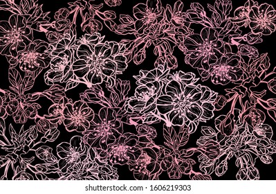 Elegant seamless pattern with sakura, cherry blossom flowers, design elements. Floral  pattern for invitations, cards, print, gift wrap, manufacturing, textile, fabric, wallpapers