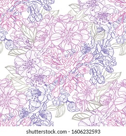 Elegant seamless pattern with sakura, cherry blossom flowers, design elements. Floral  pattern for invitations, cards, print, gift wrap, manufacturing, textile, fabric, wallpapers