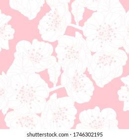 Elegant seamless pattern with sakura cherry blossom flowers, design elements. Floral  pattern for invitations, cards, print, gift wrap, manufacturing, textile, fabric, wallpapers