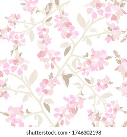 Elegant seamless pattern with sakura cherry blossom flowers, design elements. Floral  pattern for invitations, cards, print, gift wrap, manufacturing, textile, fabric, wallpapers