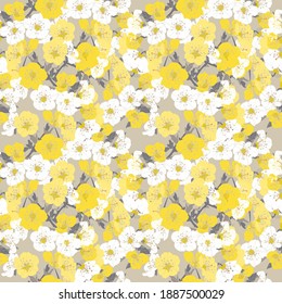 Elegant seamless pattern with sakura cherry blossom flowers, design elements. Floral  pattern for invitations, cards, print, gift wrap, manufacturing, textile, fabric, wallpapers. 2021 color trends