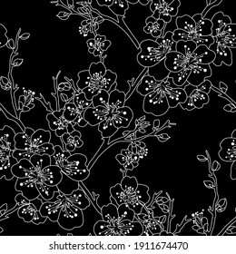 Elegant seamless pattern with sakura cherry blossom flowers, design elements. Floral  pattern for invitations, cards, print, gift wrap, manufacturing, textile, fabric, wallpapers