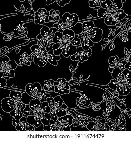 Elegant seamless pattern with sakura cherry blossom flowers, design elements. Floral  pattern for invitations, cards, print, gift wrap, manufacturing, textile, fabric, wallpapers