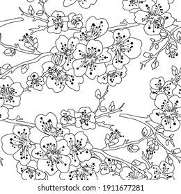 Elegantes, nahtloses Muster mit sakura Kirschblüten, Designelementen. Blumenmuster für Einladungen, Karten, Druck, Geschenkverpackungen, Herstellung, Textilien, Gewebe, Wallpaper