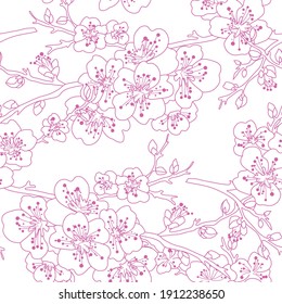 Elegant seamless pattern with sakura cherry blossom flowers, design elements. Floral  pattern for invitations, cards, print, gift wrap, manufacturing, textile, fabric, wallpapers