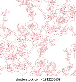 Elegant seamless pattern with sakura cherry blossom flowers, design elements. Floral  pattern for invitations, cards, print, gift wrap, manufacturing, textile, fabric, wallpapers