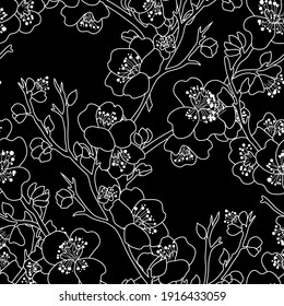 Elegant seamless pattern with sakura cherry blossom flowers, design elements. Floral  pattern for invitations, cards, print, gift wrap, manufacturing, textile, fabric, wallpapers