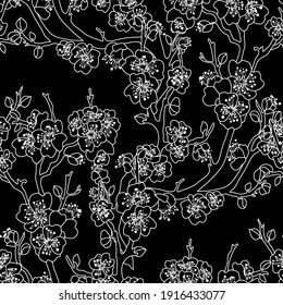 Elegant seamless pattern with sakura cherry blossom flowers, design elements. Floral  pattern for invitations, cards, print, gift wrap, manufacturing, textile, fabric, wallpapers
