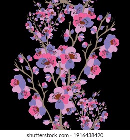 Elegantes, nahtloses Muster mit sakura Kirschblüten, Designelementen. Blumenmuster für Einladungen, Karten, Druck, Geschenkverpackungen, Herstellung, Textilien, Gewebe, Wallpaper