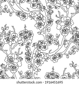 Elegant seamless pattern with sakura cherry blossom flowers, design elements. Floral  pattern for invitations, cards, print, gift wrap, manufacturing, textile, fabric, wallpapers