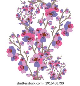 Elegantes, nahtloses Muster mit sakura Kirschblüten, Designelementen. Blumenmuster für Einladungen, Karten, Druck, Geschenkverpackungen, Herstellung, Textilien, Gewebe, Wallpaper
