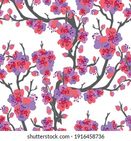 Elegant seamless pattern with sakura cherry blossom flowers, design elements. Floral  pattern for invitations, cards, print, gift wrap, manufacturing, textile, fabric, wallpapers