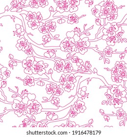 Elegant seamless pattern with sakura cherry blossom flowers, design elements. Floral  pattern for invitations, cards, print, gift wrap, manufacturing, textile, fabric, wallpapers