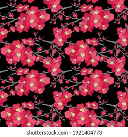Elegant seamless pattern sakura cherry blossom with flowers, design elements. Floral  pattern for invitations, cards, print, gift wrap, manufacturing, textile, fabric, wallpapers