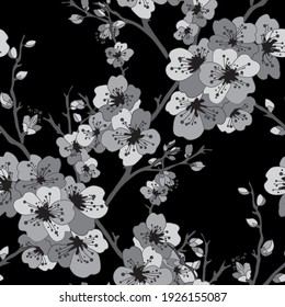 Elegante y sin fisuras con flores de cerezo sakura, elementos de diseño. Patrón floral para invitaciones, tarjetas, impresiones, envolturas de regalo, manufactura, textiles, tejidos, papeles pintados