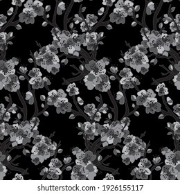 Elegante y sin fisuras con flores de cerezo sakura, elementos de diseño. Patrón floral para invitaciones, tarjetas, impresiones, envolturas de regalo, manufactura, textiles, tejidos, papeles pintados