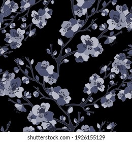 Elegant seamless pattern with sakura cherry blossom flowers, design elements. Floral  pattern for invitations, cards, print, gift wrap, manufacturing, textile, fabric, wallpapers