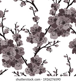 Elegant seamless pattern with sakura cherry blossom flowers, design elements. Floral  pattern for invitations, cards, print, gift wrap, manufacturing, textile, fabric, wallpapers