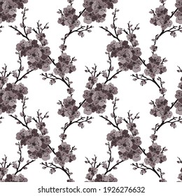 Elegant seamless pattern with sakura cherry blossom flowers, design elements. Floral  pattern for invitations, cards, print, gift wrap, manufacturing, textile, fabric, wallpapers