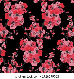 Elegant seamless pattern with sakura cherry blossom flowers, design elements. Floral  pattern for invitations, cards, print, gift wrap, manufacturing, textile, fabric, wallpapers