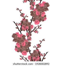 Elegant seamless pattern with sakura cherry blossom flowers, design elements. Floral  pattern for invitations, cards, print, gift wrap, manufacturing, textile, fabric, wallpapers